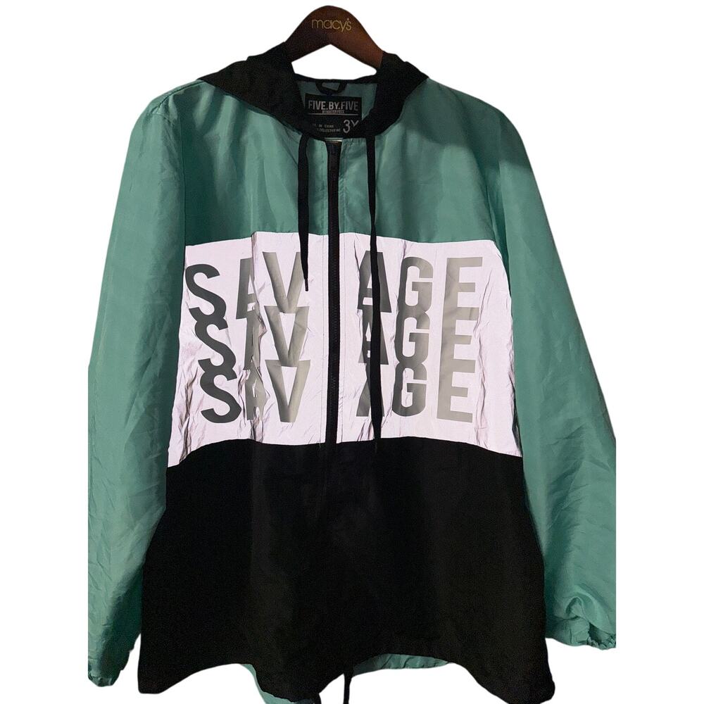 NWT FIVE BY FIVE "Savage" Windbreaker Jacket Pullover Green Black Gray Men's 3XL